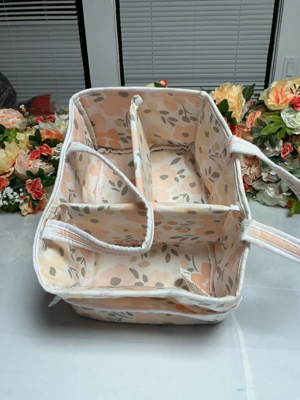 Trend Lab Floral Diaper Caddy Nursery Organizer Removable Dividers